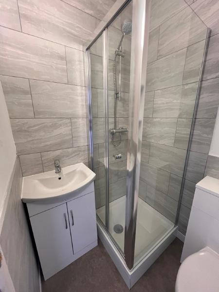 Sleek bathroom despite limited space